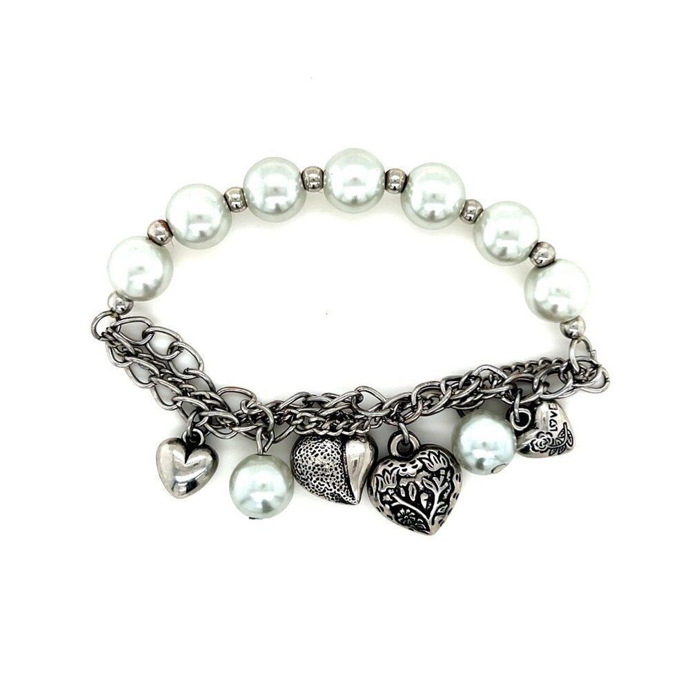 Faux Pearls Heart Bracelet (d)